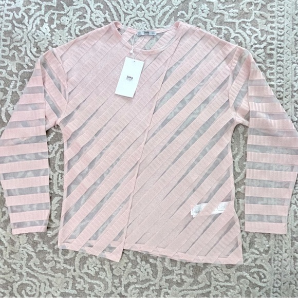 NWT Zara Collection Tonal Stripe Sheer Top - Picture 8 of 16